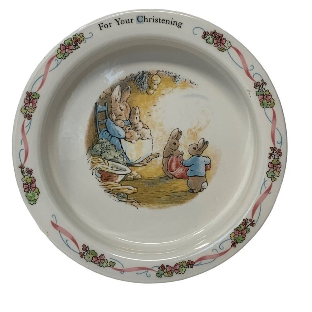 Vintage Wedgwood Peter Rabbit Bowl Fredrick Warne England Baby Christening 7"